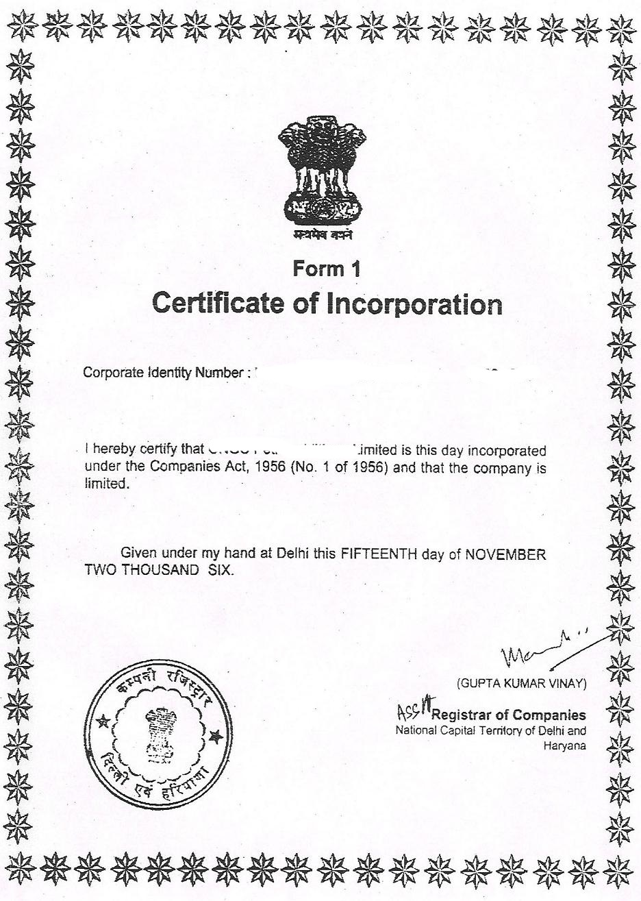 Certificate of Incorporation